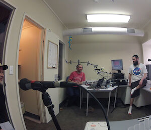 Expeditioners in a radio studio