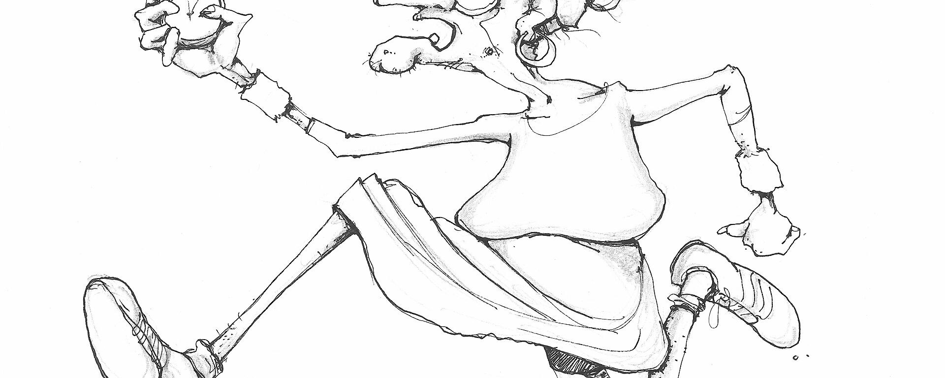 Cartoon illustration of elderly lady sprinting