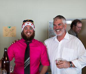 Two expeditioners well dressed in the bar