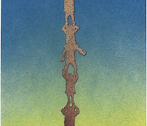 Cartoon illustration of numerous people standing on each others’ shoulders to see the sun