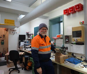 Expeditioner in his office looking at the camera