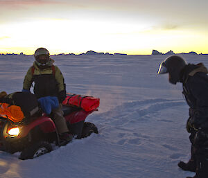 Expeditioner on a quad bike stuck in thick snow