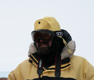 Close up photo of an expeditioner wearing goggles