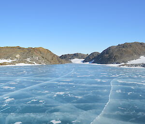 Looking along the narrows of the frozen Long Fjord