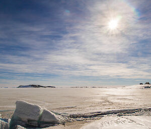 Island in the background looking across sea ice