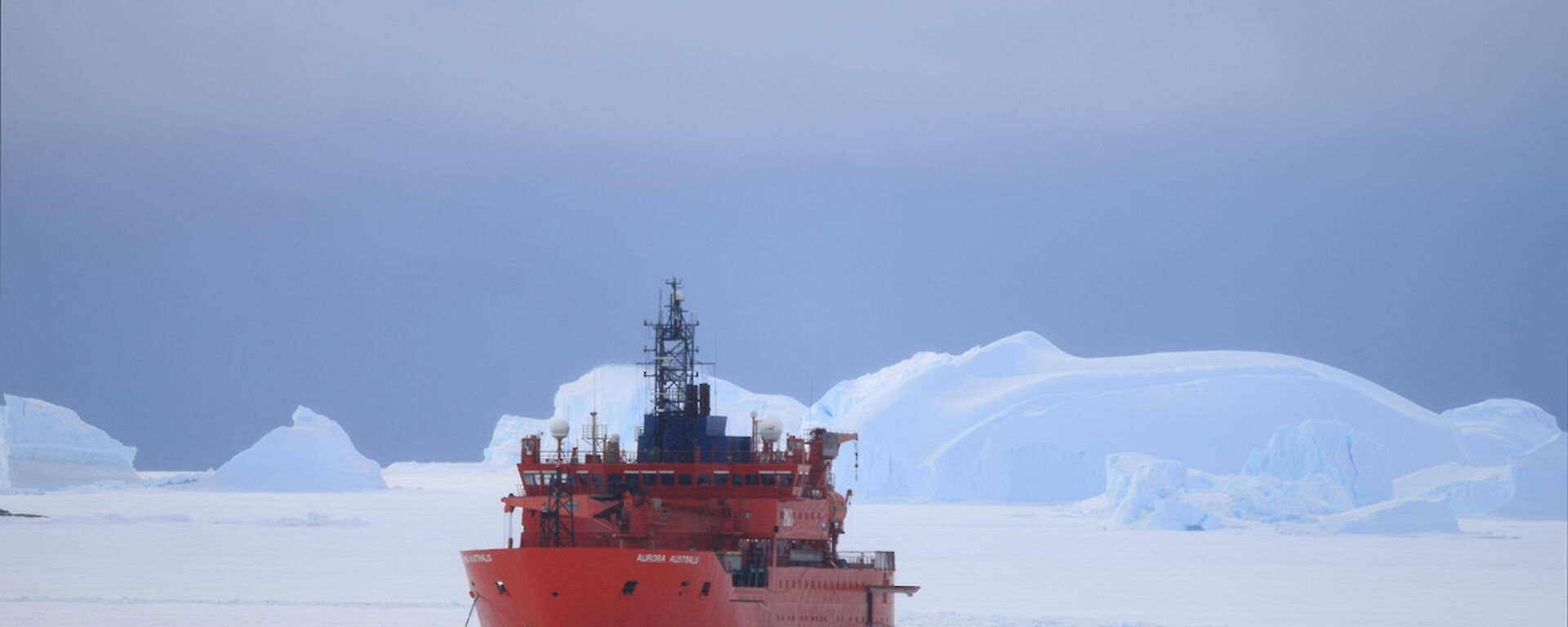 Aurora Australis parked up in the sea ice