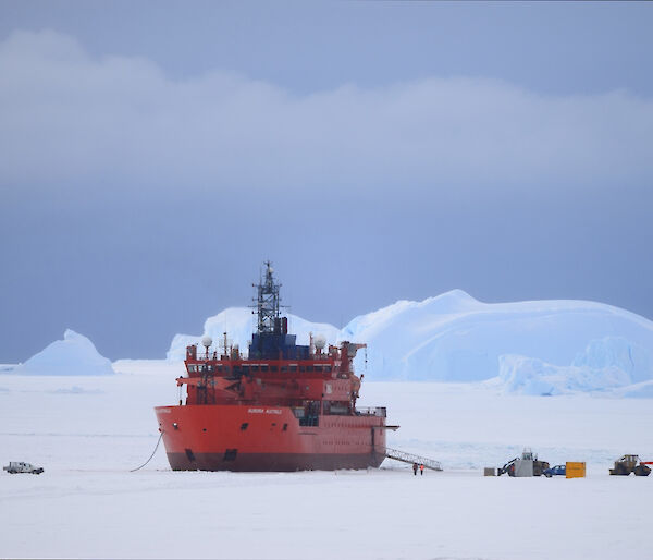 Aurora Australis parked up in the sea ice