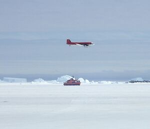 A Basler aircraft approaches the Davis ski landing area