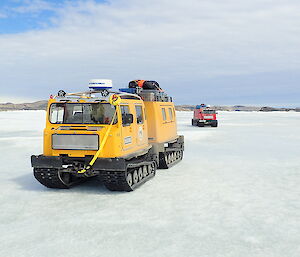 A tracked vehicle on the sea ice