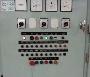 Control panel of a powerhouse showing zero on all dials