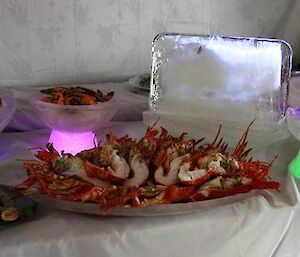 Ice platters and bowls with seafood
