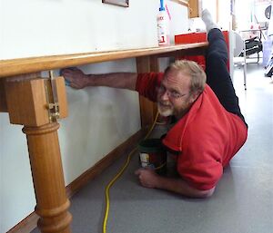 Trevor cleaning the nooks and crannies