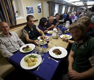 Dinner at the staff table on the Spirit of Enderby