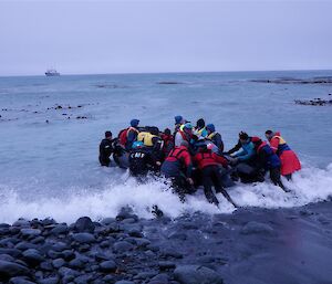 Launching a full IRB required as many people in the water as in the boat!