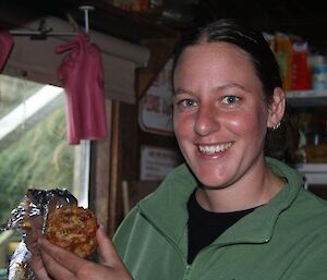 Dana with the finished muffins — perfect!