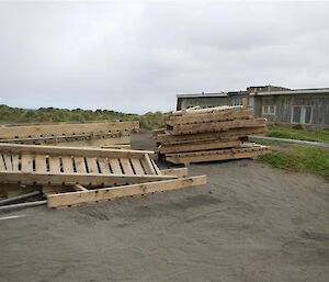 Old board walk sections need pulling apart for re-use