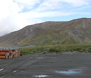 The fuel farm and old fuel drums ready for return