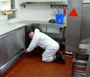 Danny scrubbing the kitchen