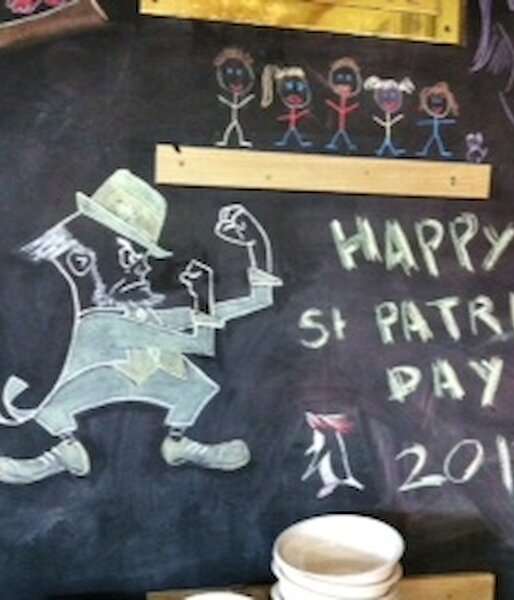 Blackboard announcement of St Patrick’s dinner