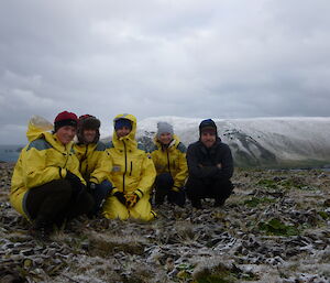 Kelly, Stephen, Lauren, Karen and Cameron at Macquarie Island