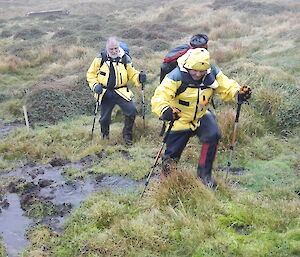 Gunny and Jim bypassing muddy puddles