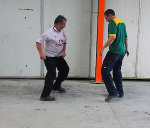 Jim teaching Andrew line dancing during a soccer game