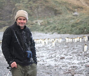 Stu, some snow and king penguins