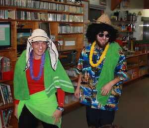 Kelly and Cameron at the Beach Party dressed in Hawaiian style clothing