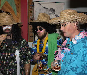 Steve, Cam and Dave at the beach party in Hawaiian shirts
