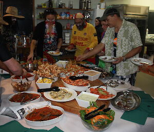 A photo of the buffet dinner, a seafood feast
