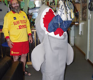 Narelle dressed in a shark costume