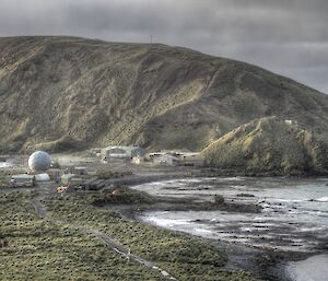 A view of the entire station at Macquarie Island in the morning
