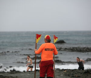 Jim the lifeguard patrolling the beach