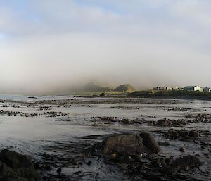 A dome of cloud covers the plateau in this view across Buckles Bay. 18 June.