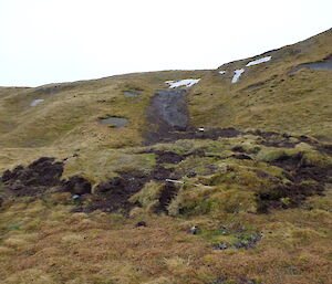 Mud land slide down a steep hill