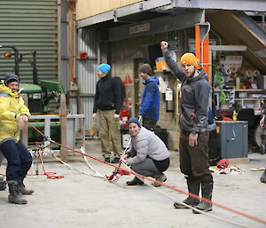 Search and Rescue training group action shot with ropes