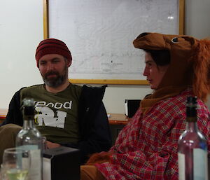 Pete and Jane at a weekend theme dinner, Jane dressed as a horse