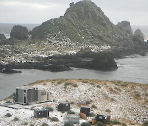 Caroline Cove hut from a slight distance