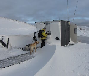 Karen finds the entrance to the hut