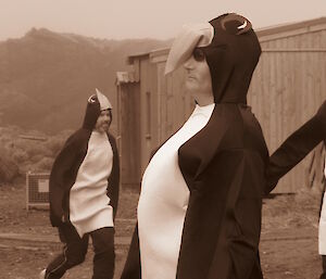 Expeditioners dressed as penguins