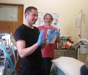 Andrew and Jim preparing for medical training