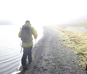 Dave B walking by Waterfall Lake