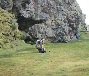 Richard stands in a bog, covered to just above his knees