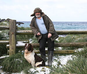 Jim with Gus the dog, Macca 2012
