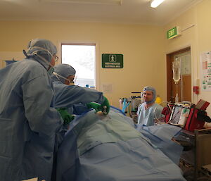 Mock operation, closing up the ‘patient'