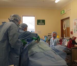 Mock operation, closing up the ‘patient'