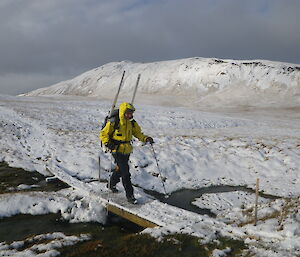 Stu cross country skiing Macca style