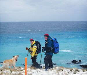 Karen and Kelly with dog at seaside