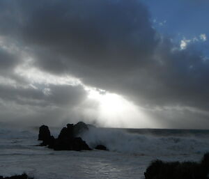 Sun peeks through heavy cloud after a storm at Macquarie Island