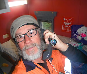 Gaz phoning home after receiving gifts in the mail from Pauline